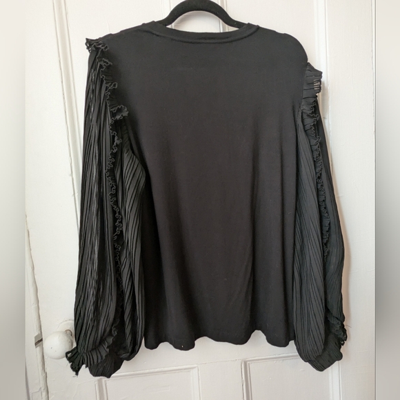 Elie Tahari Black Ruffled Top with Sheer Balloon Sleeves - Size L - Picture 11 of 11